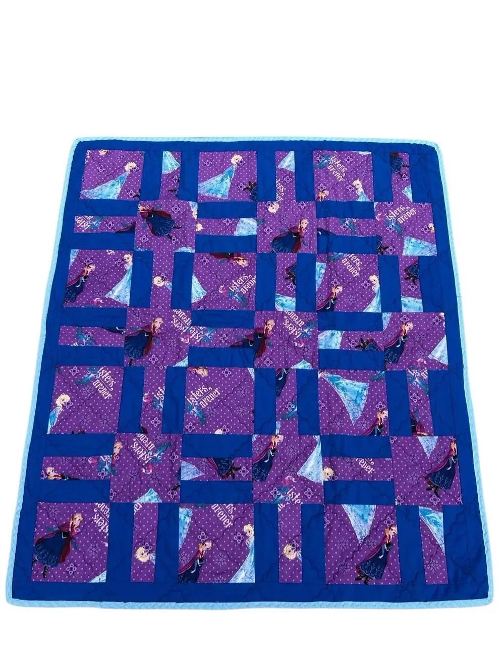 Disney Frozen Quilt Handmade Patchwork Blanket Elsa Anna Sisters Reversible 35x4